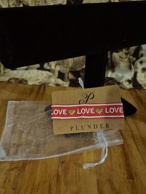 Plunder LOVE Ribbon Bracelet in Red, White & Gold